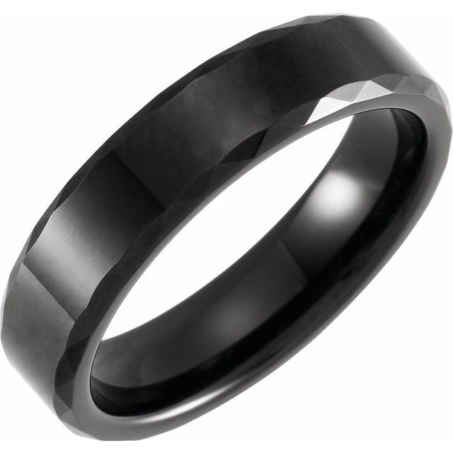 Black PVD Tungsten 6 mm Faceted Beveled - Edge Band - Balacia