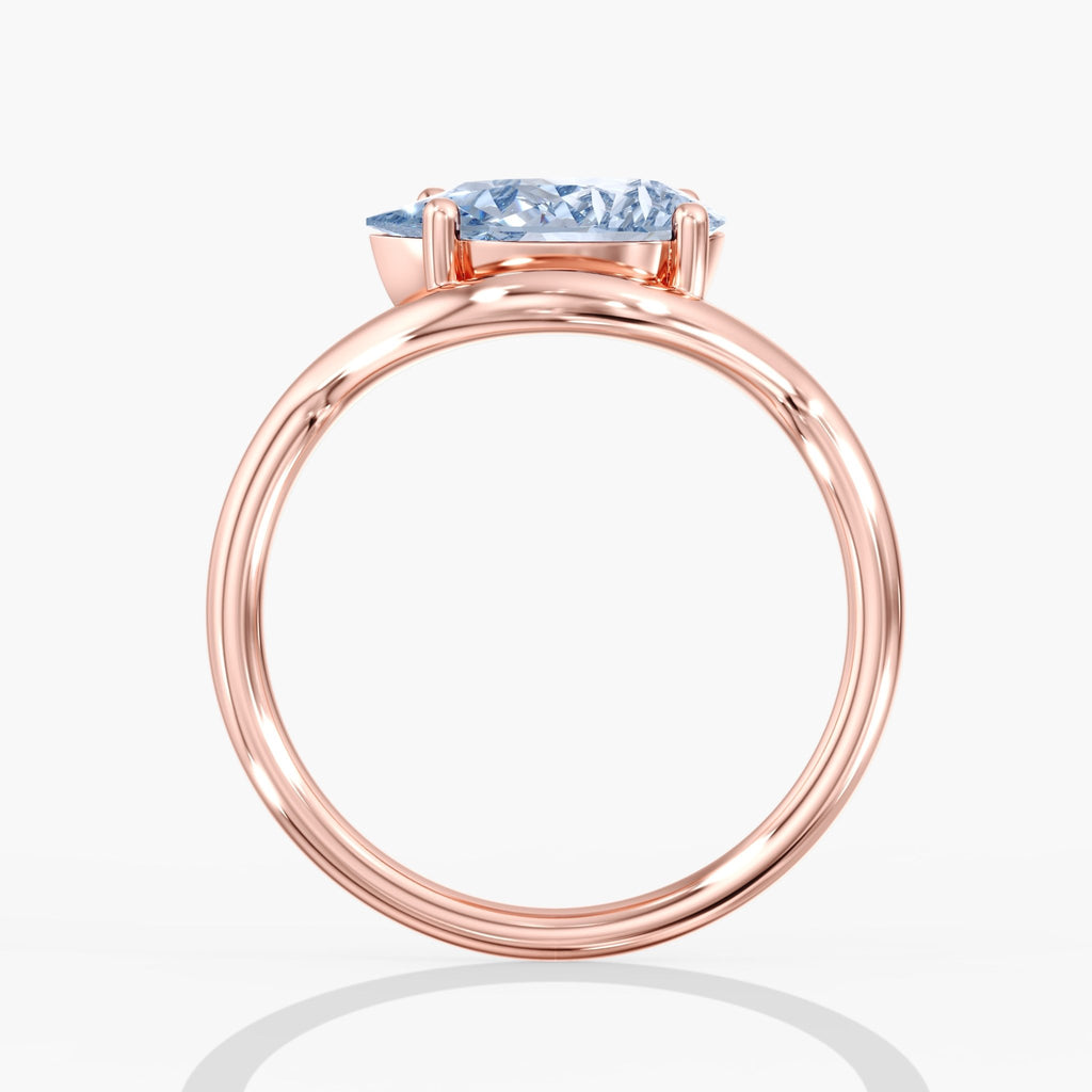 Rose Gold Blue Pear Diamond East West Ring Side View