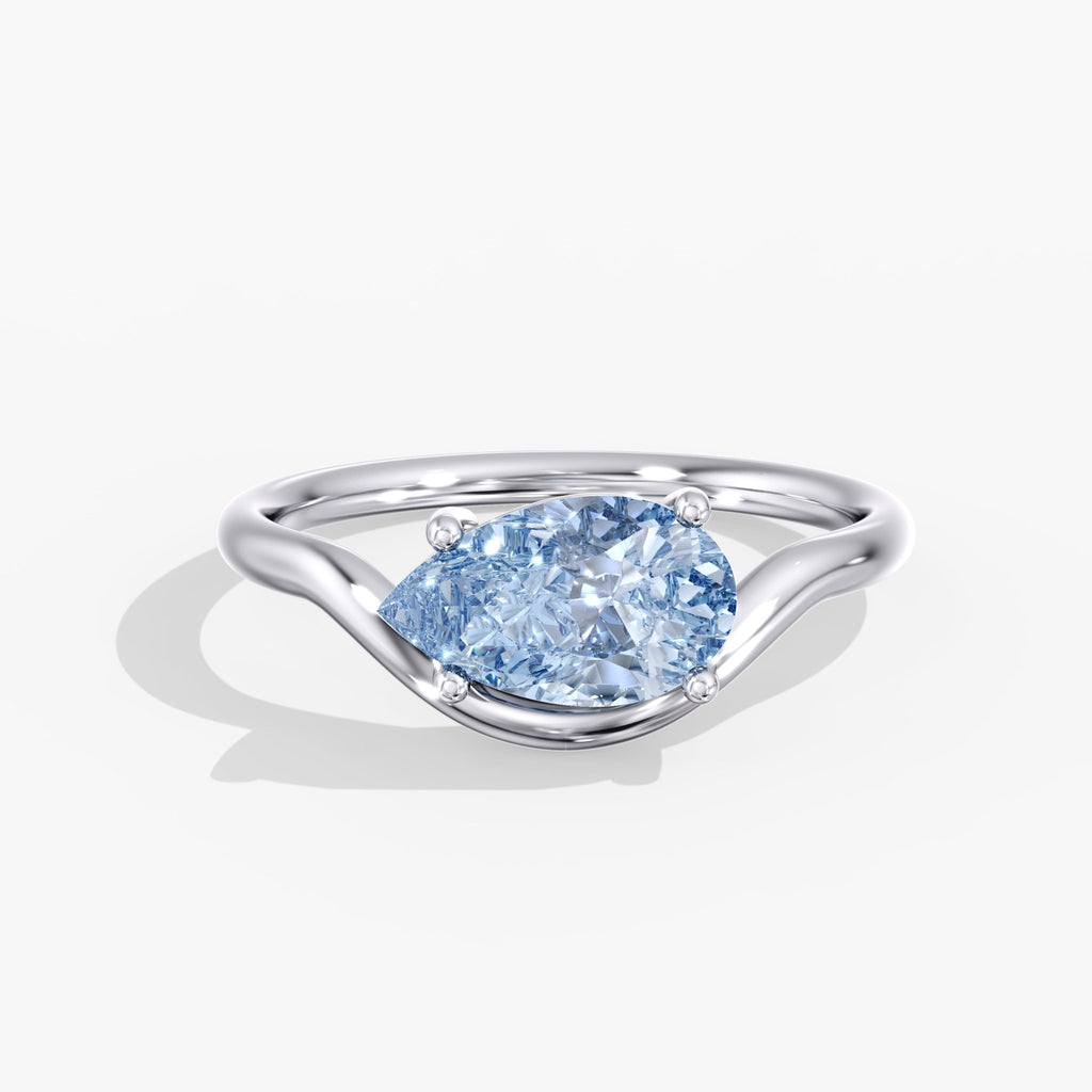 Blue Pear Diamond East West Ring Front View