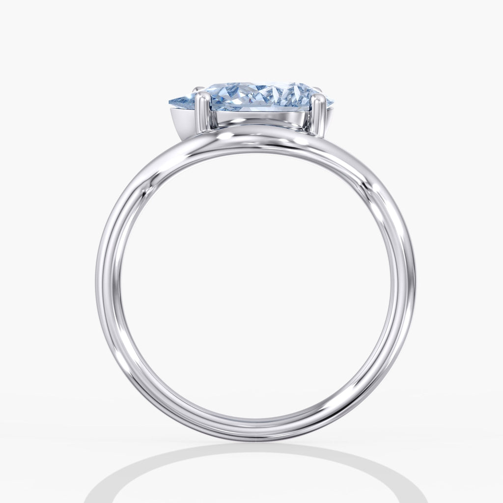 Blue Pear Diamond East West Ring Side View