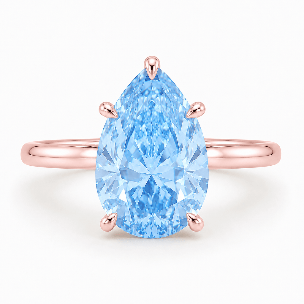 Blue Pear Diamond Solitaire Engagement Ring Rose Gold