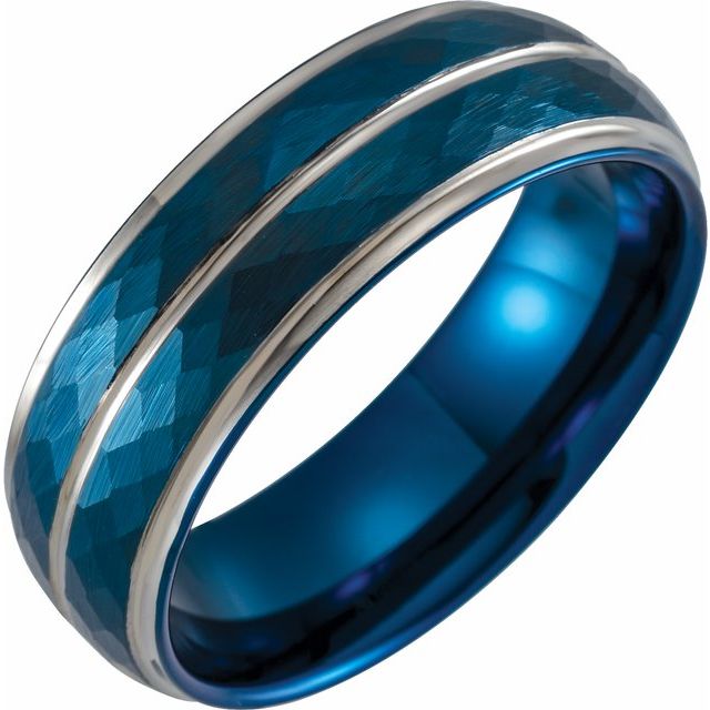 Blue PVD Tungsten 8 mm Patterned Flat Edge Band - Balacia