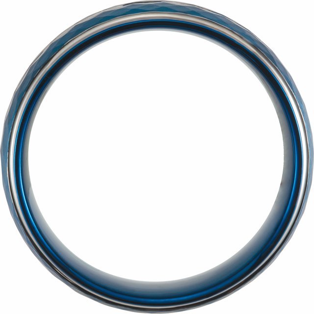 Blue PVD Tungsten 8 mm Patterned Flat Edge Band - Balacia