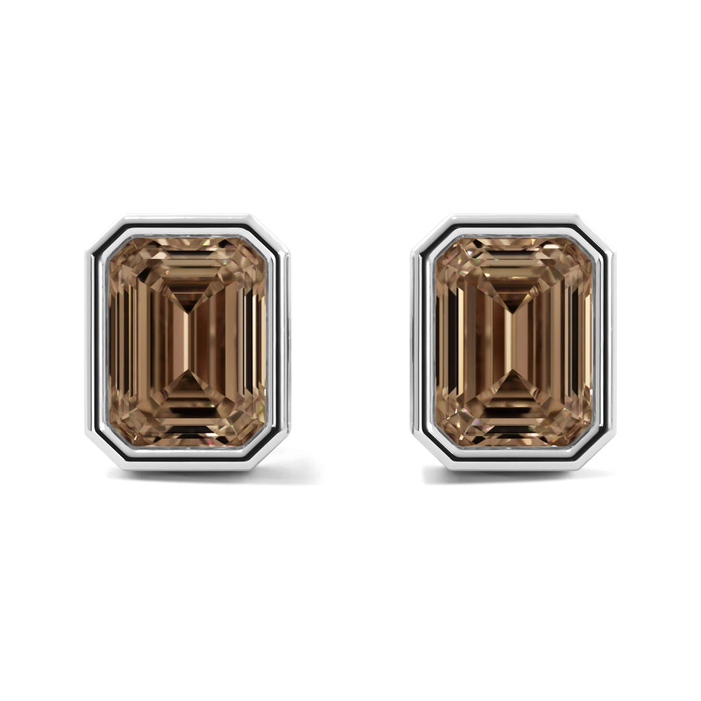 Champagne Emerald Cut Bezel Stud Earrings