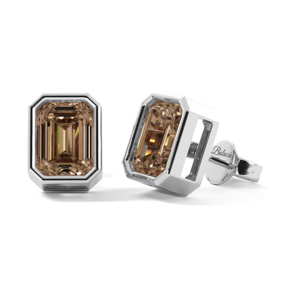 Champagne Crystalline Emerald Cut Bezel Stud Earrings