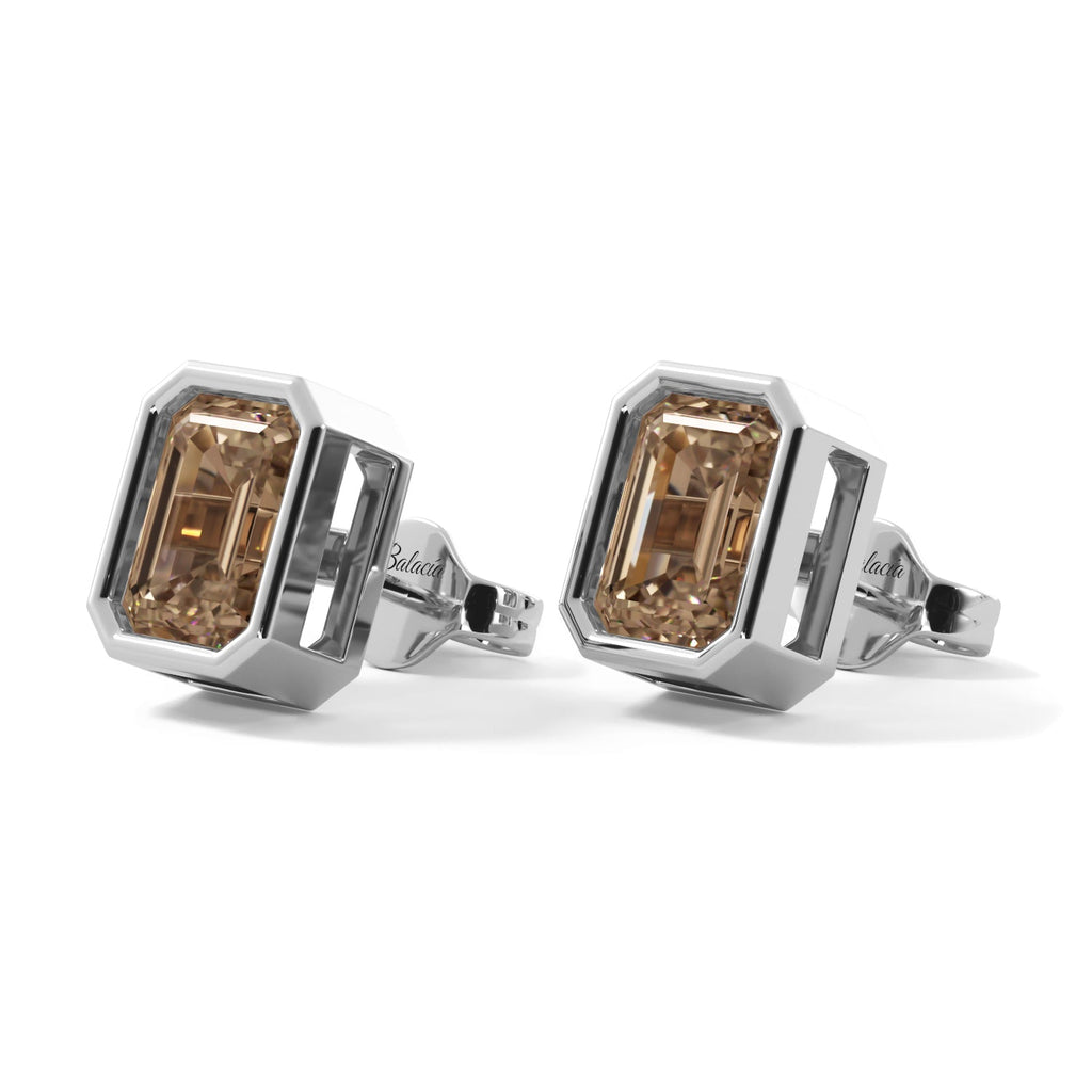 Emerald Cut Crystalline Bezel Stud Earrings