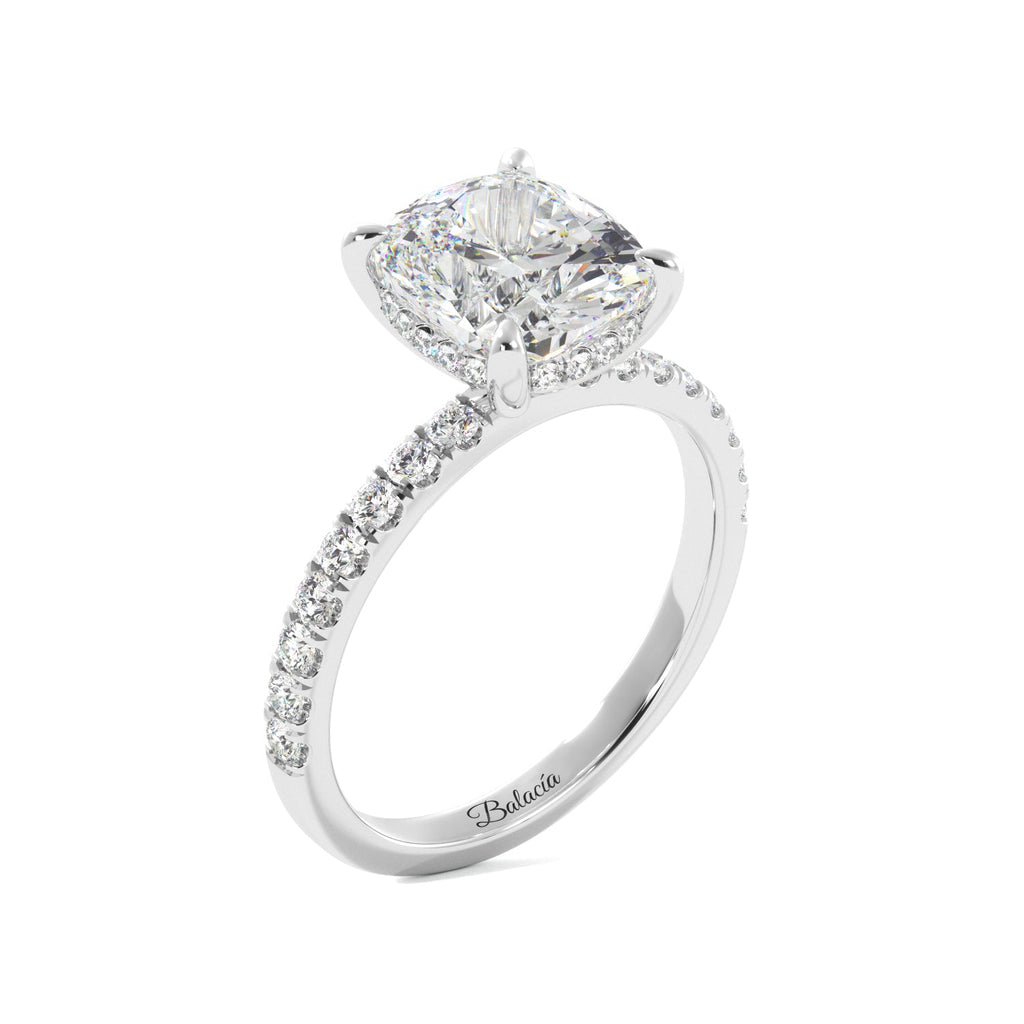 white gold silver cushion cut hidden halo engagement ring