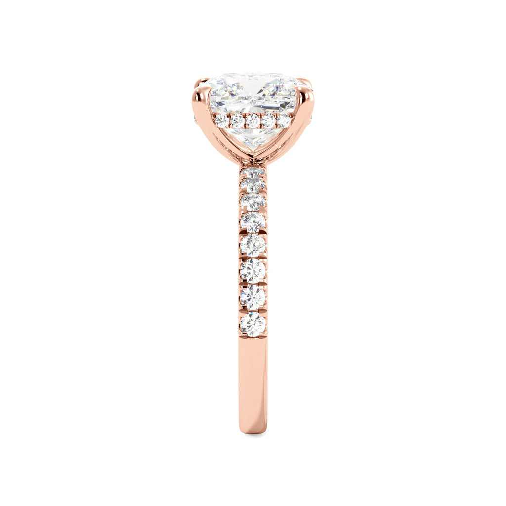 cushion cut rose gold side view hidden halo