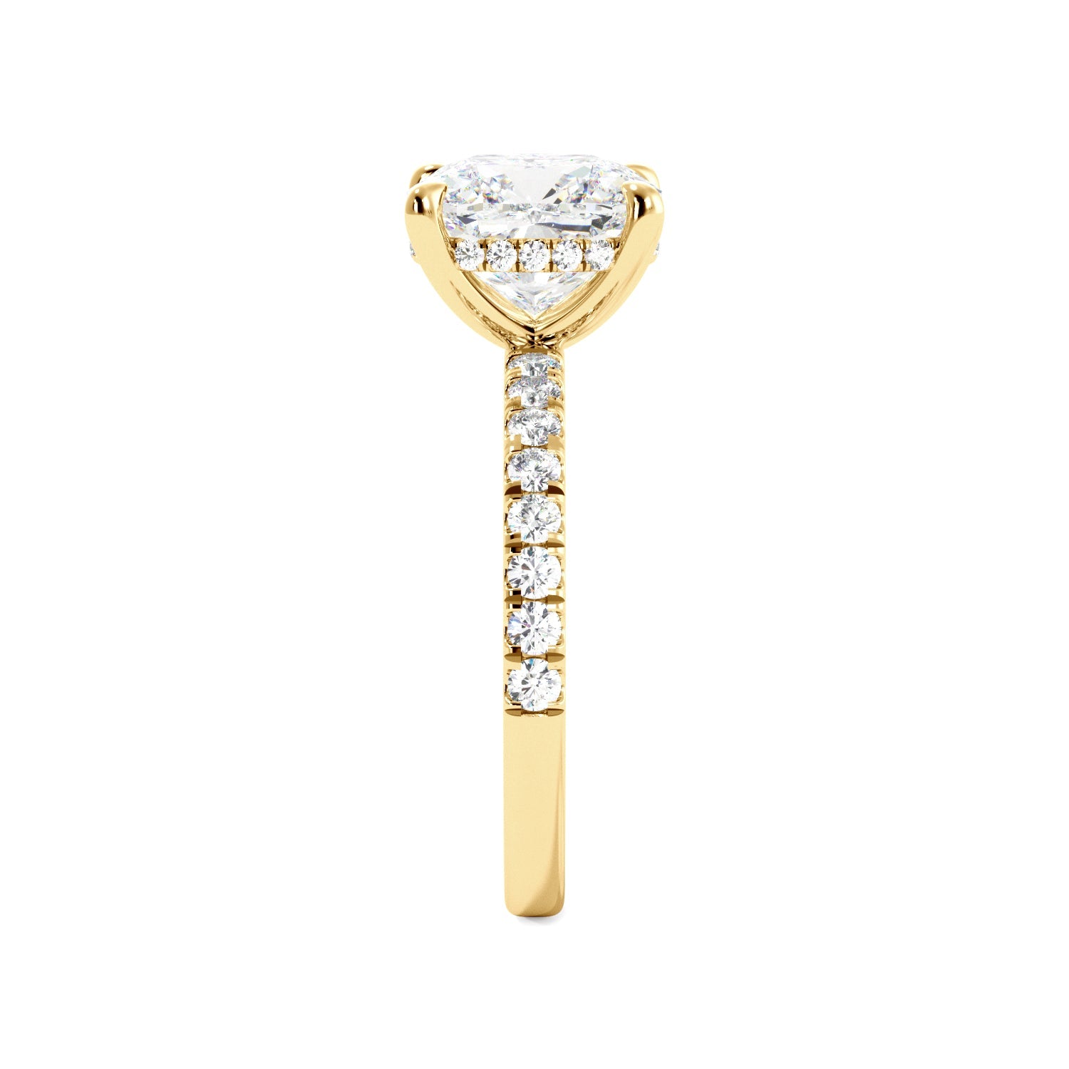 Cushion Cut hidden halo gold ring