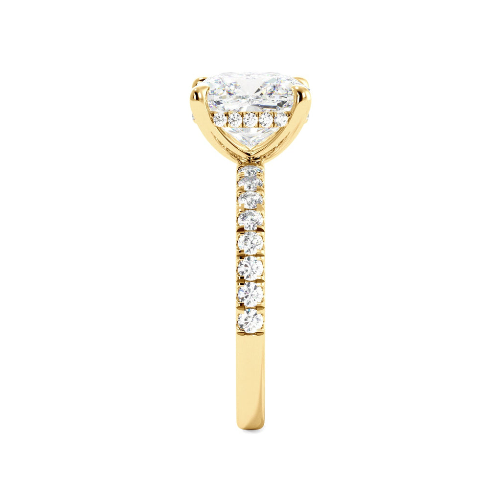 Cushion Cut hidden halo gold ring