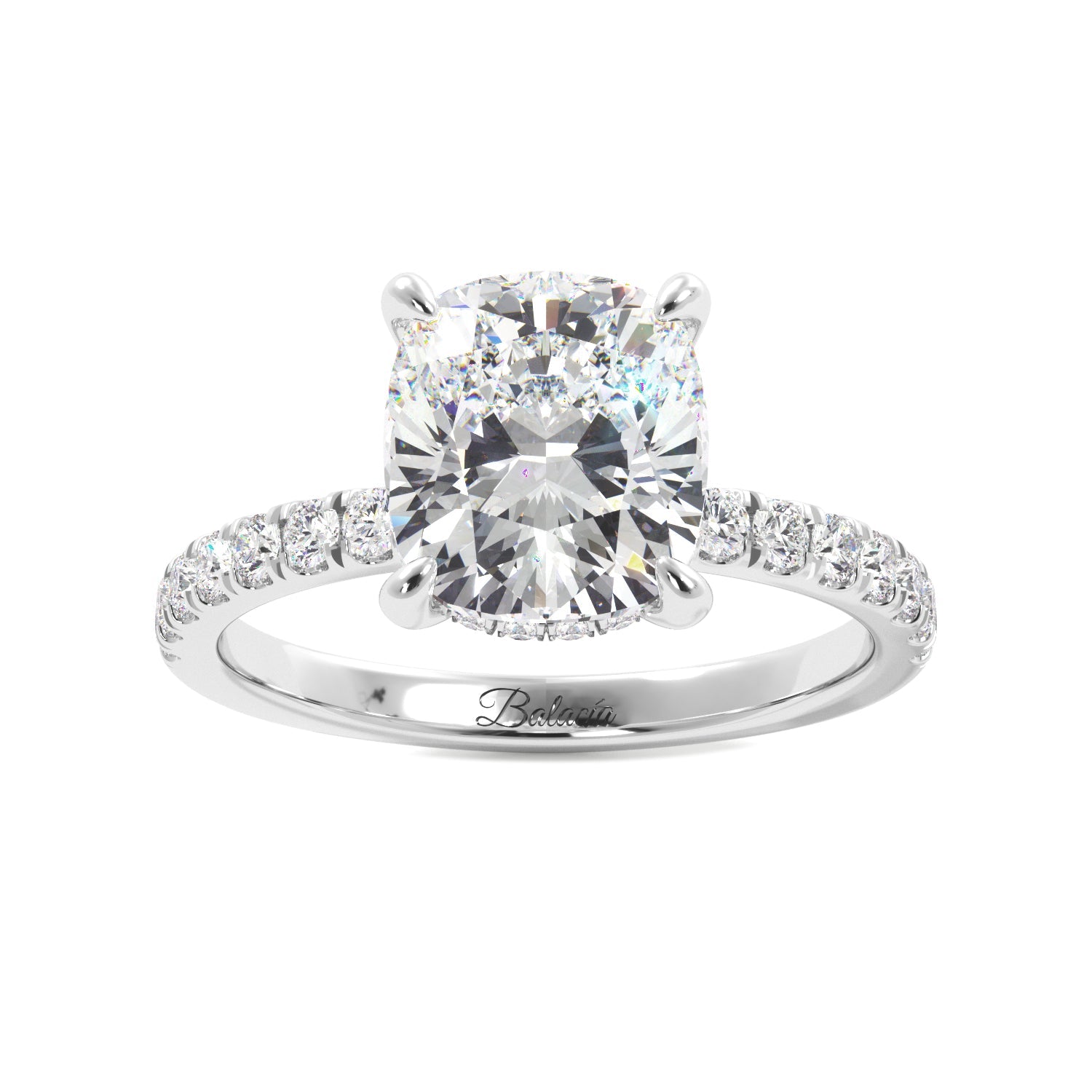 Cushion Cut lab diamond engagement ring hidden halo