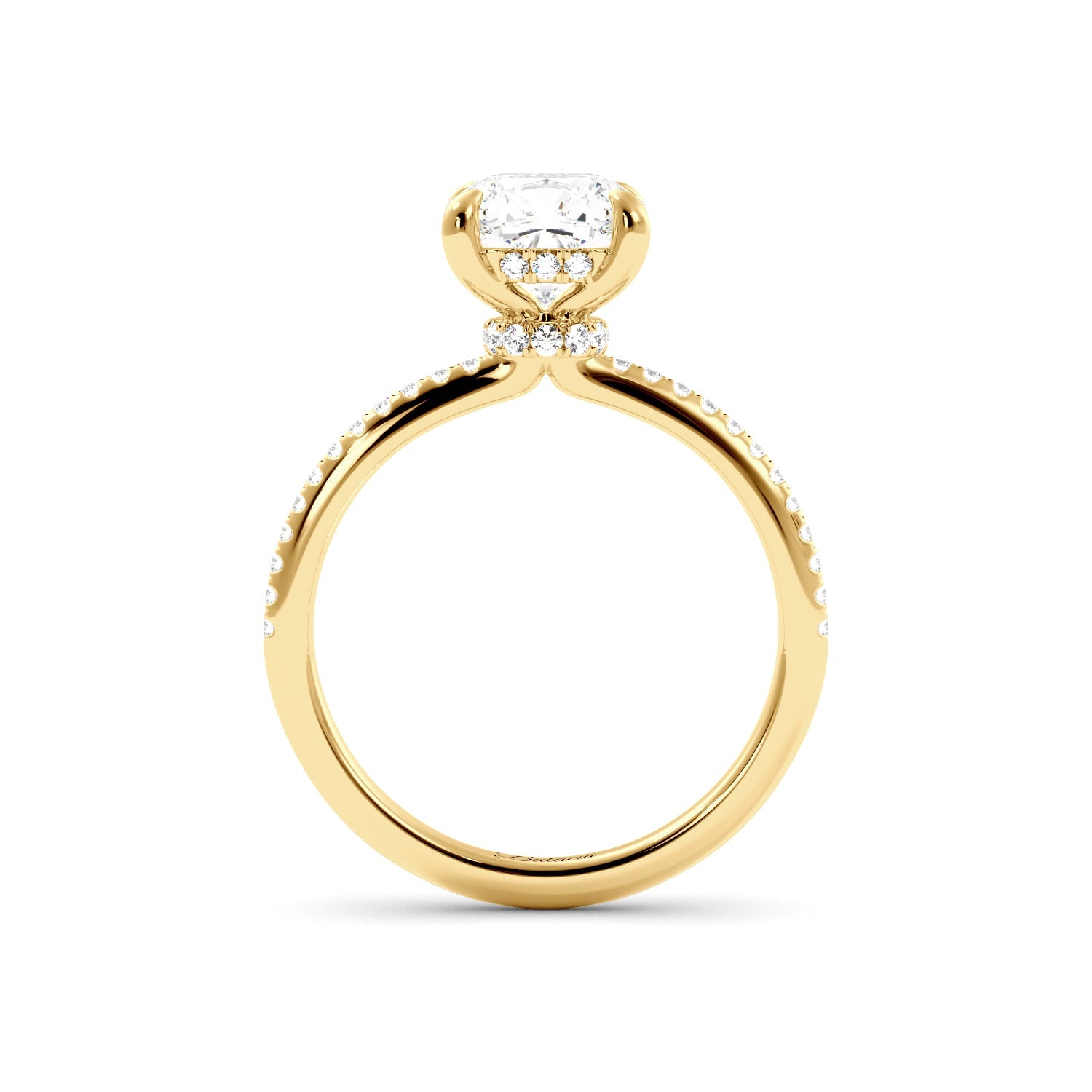 Cushion Cut Diamond Hidden Halo Engagement Ring