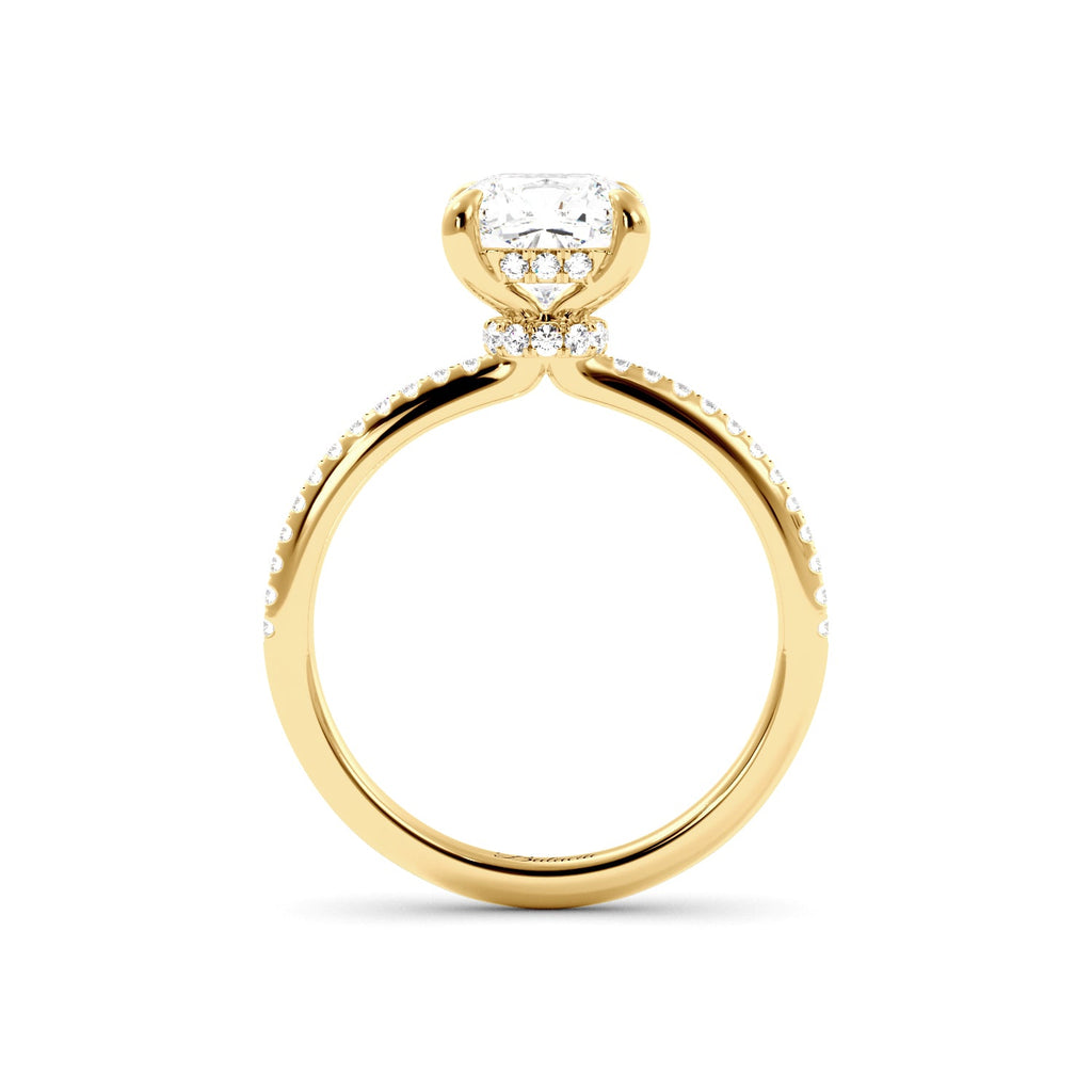 Cushion Cut Diamond Hidden Halo Engagement Ring