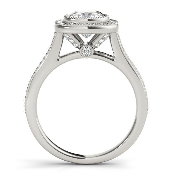 Cushion Cut Diamond Vintage Halo Engagement Ring White Gold Side