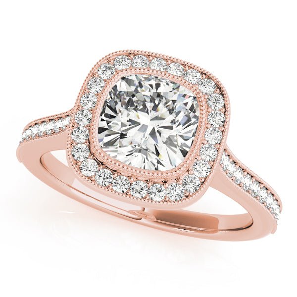 Cushion Cut Diamond Vintage Halo Engagement Ring Rose Gold