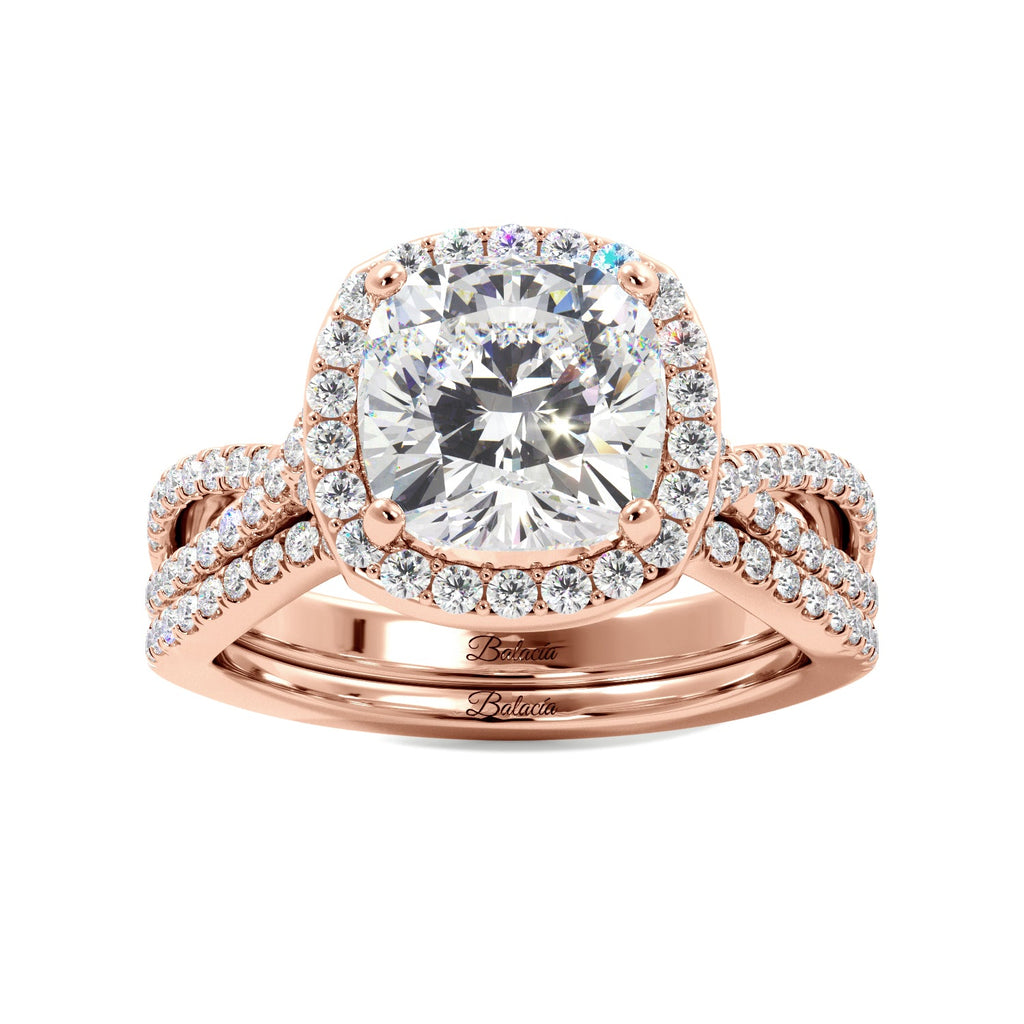 Cushion Cut Halo Twist Band Ring Set - Balacia