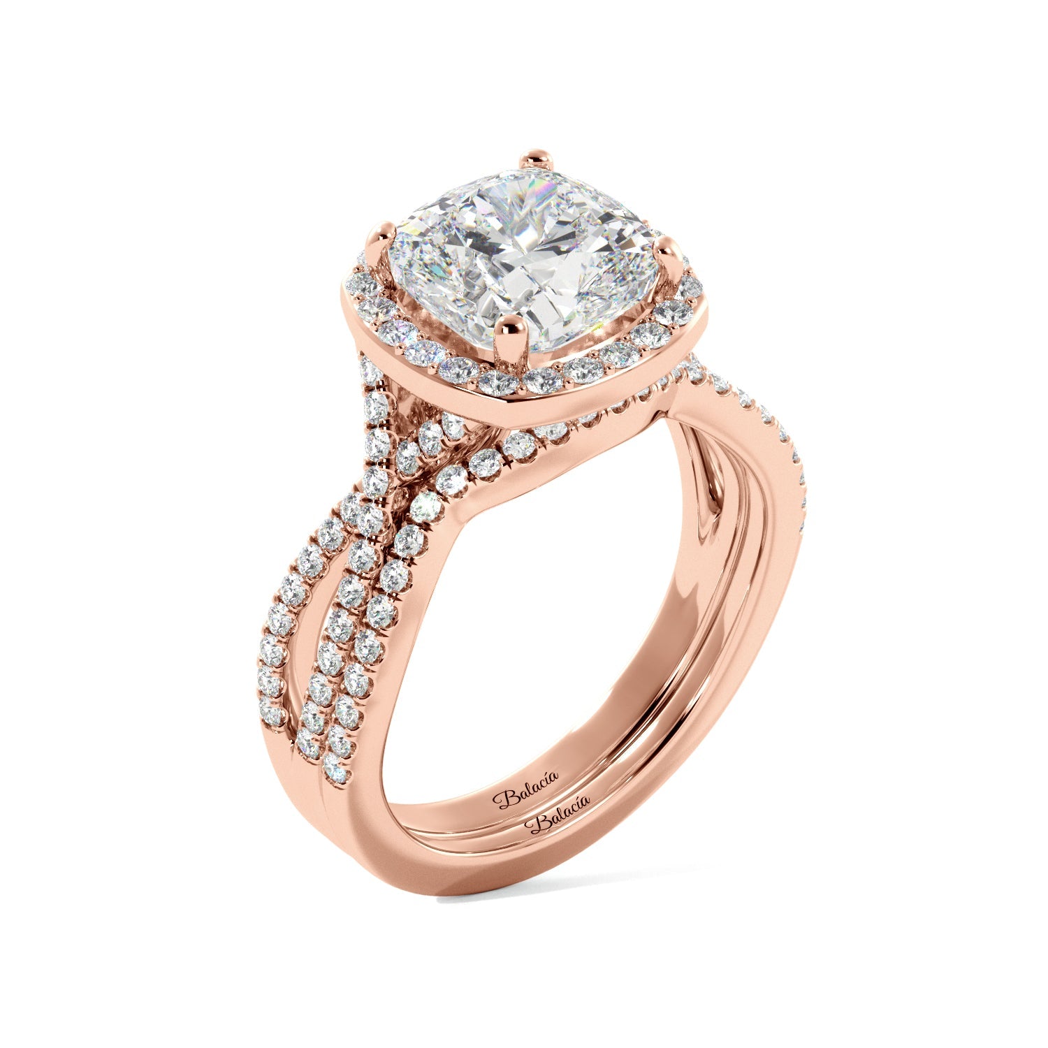 Cushion Cut Halo Twist Band Ring Set - Balacia