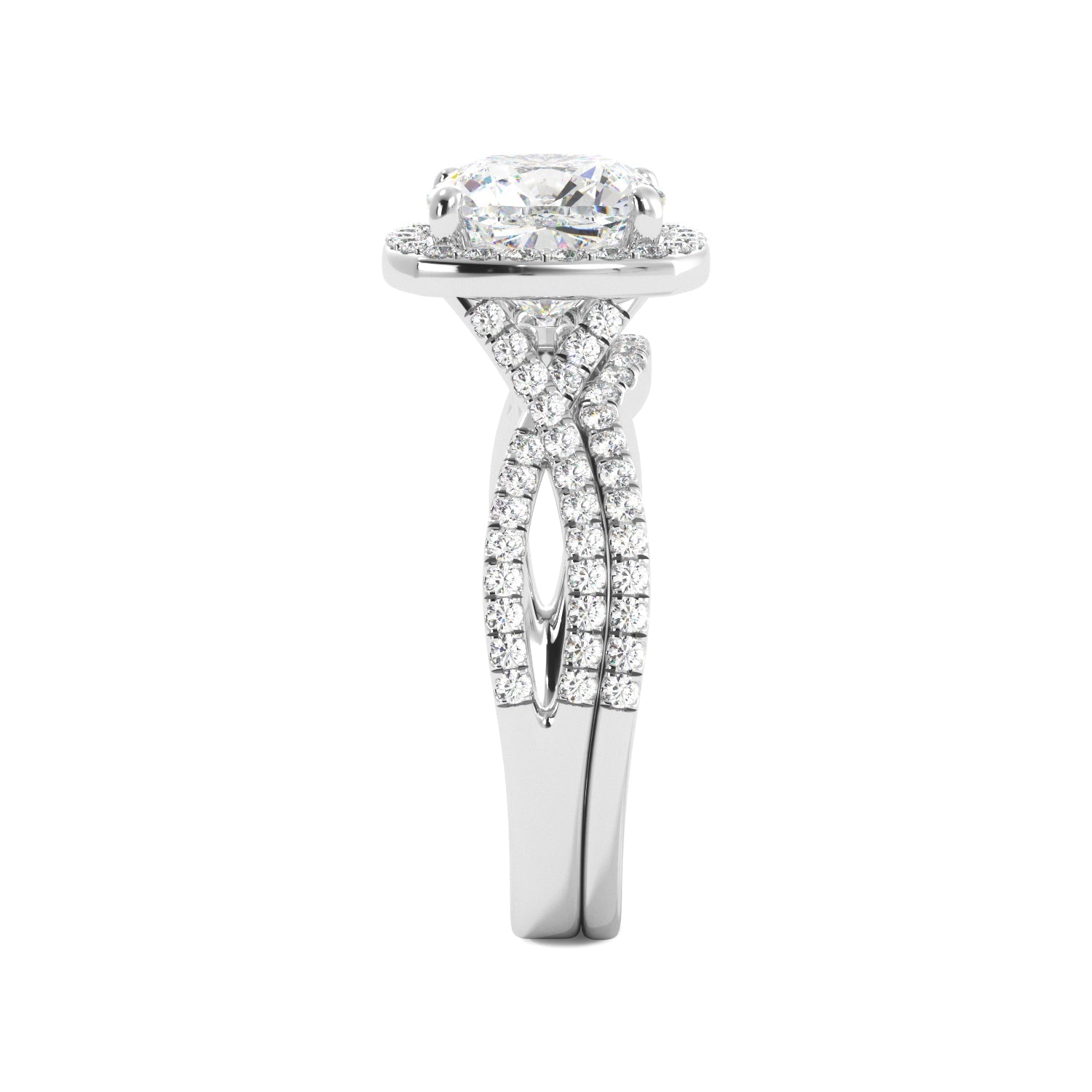 Cushion Cut Halo Twist Band Ring Set - Balacia