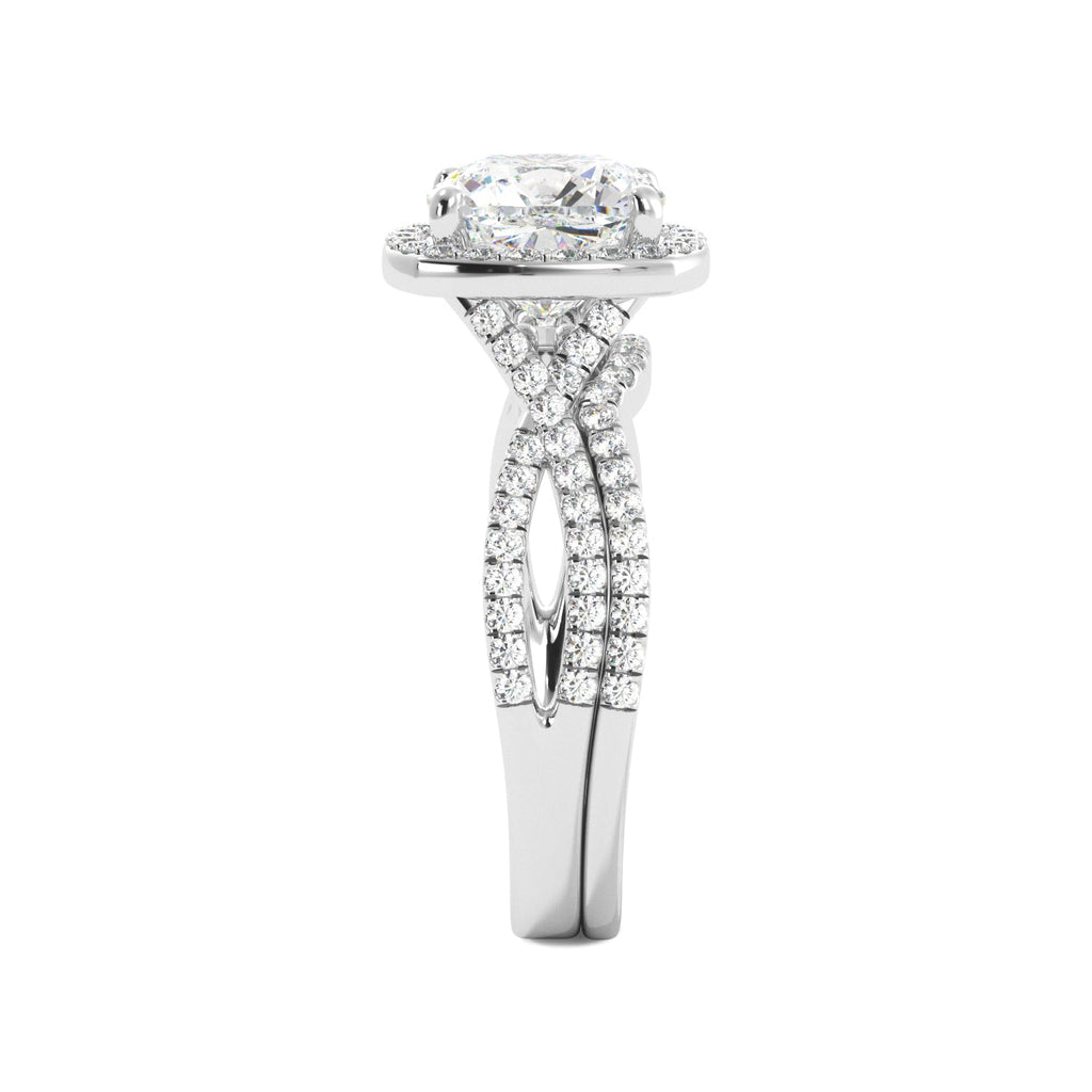 Cushion Cut Halo Twist Band Ring Set - Balacia
