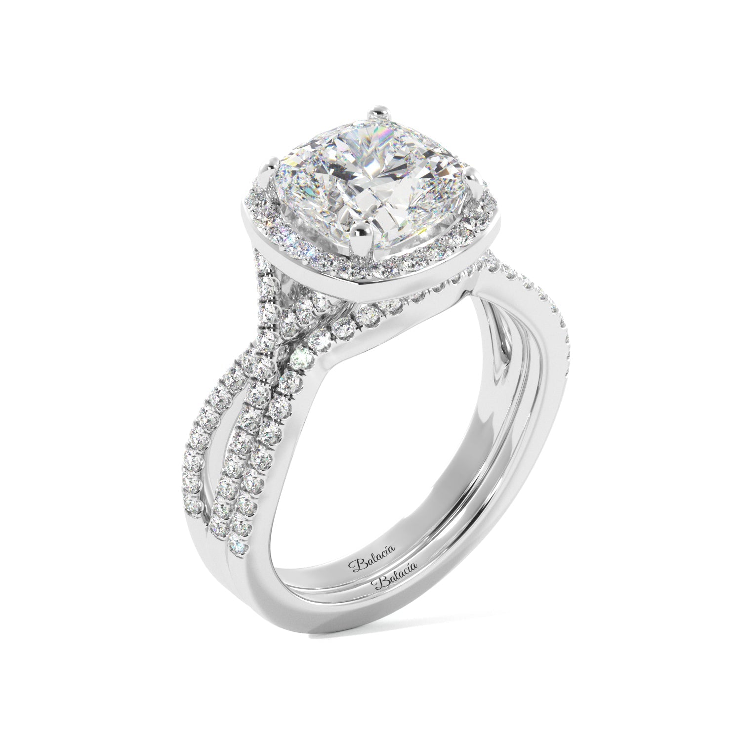 Cushion Cut Halo Twist Band Ring Set - Balacia