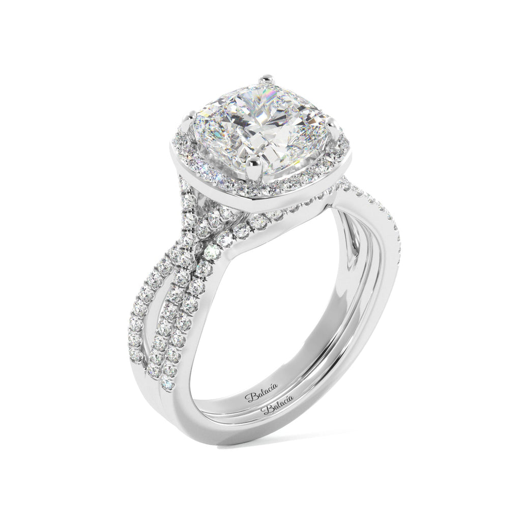 Cushion Cut Halo Twist Band Ring Set - Balacia