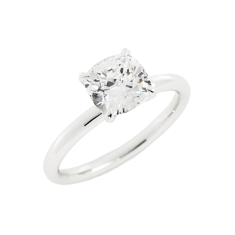 Cushion-Cut Solitaire Four-Prong Setting Diamond Engagement Ring