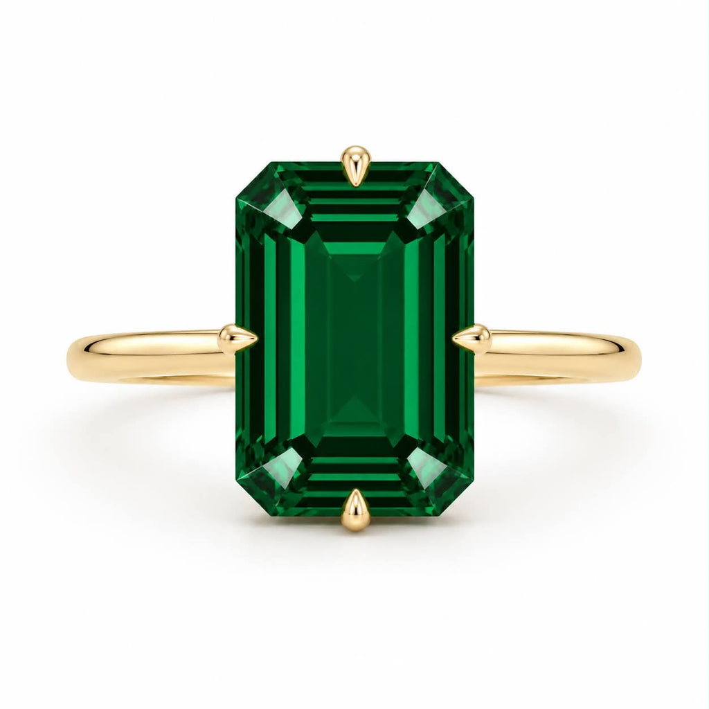 Emerald Green Lab Diamond Engagement Ring Yellow Gold