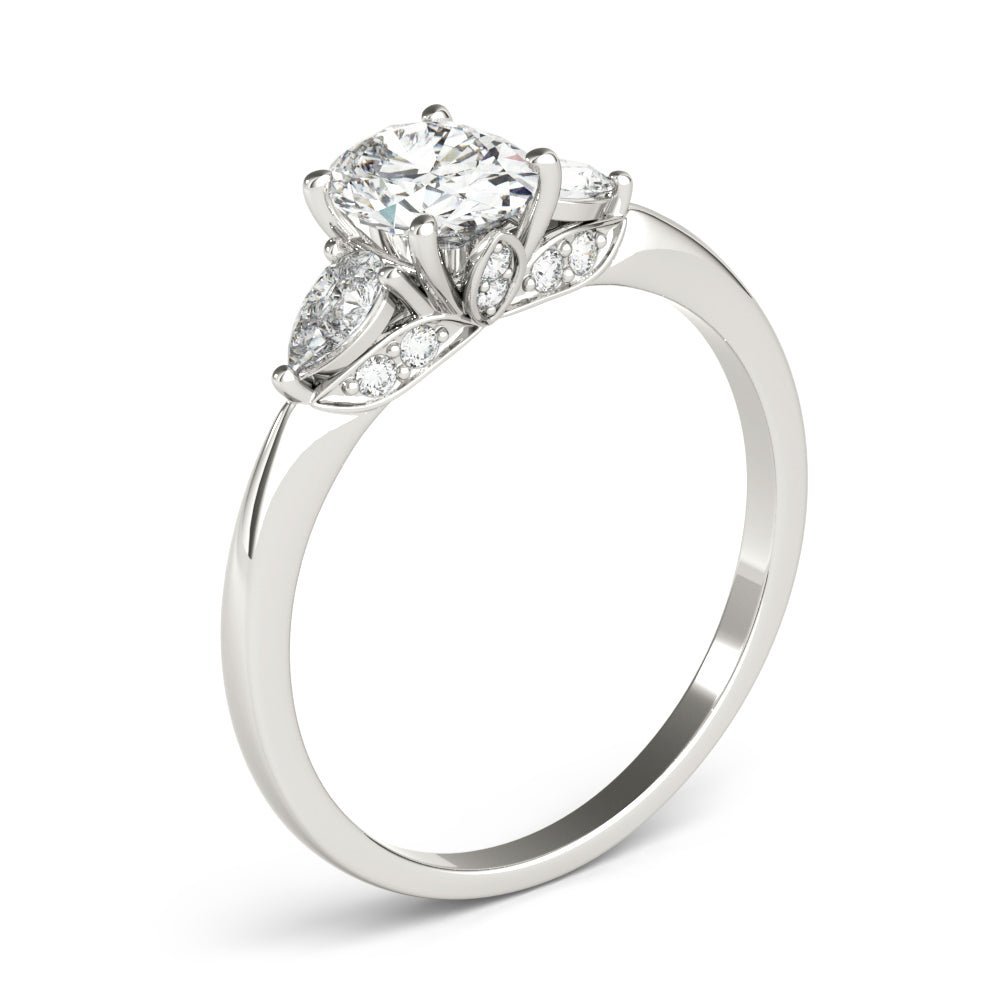 White Gold Oval Diamond with Pear Sides Engagement Ring Side