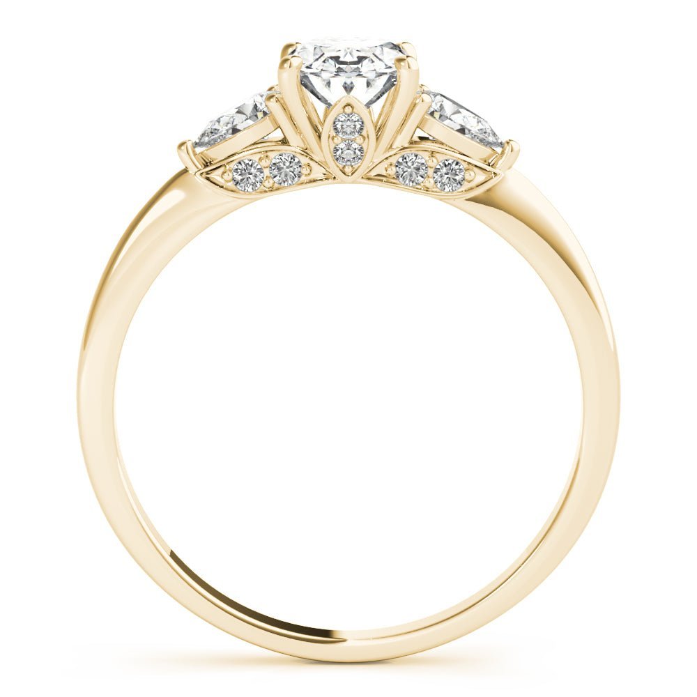 Yellow Gold Oval Diamond with Pear Sides Engagement Ring Side View