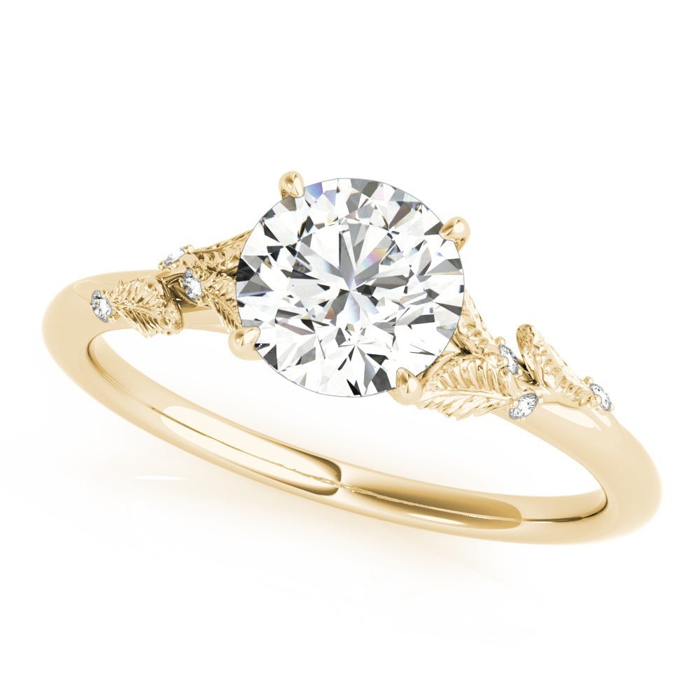 Yellow Gold Round Leaves Engagement Ring