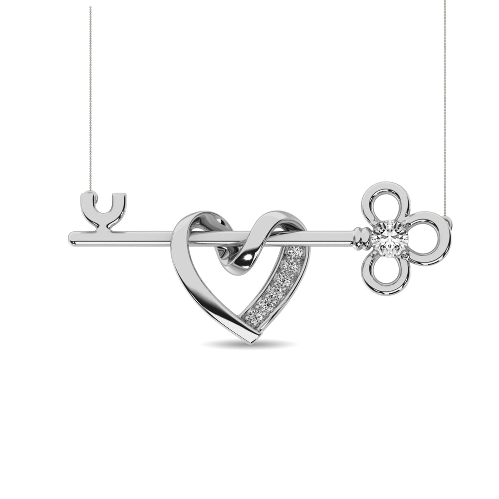 Diamond 1/20 CT TW Heart And Key Necklace in Sterling Silver - Balacia
