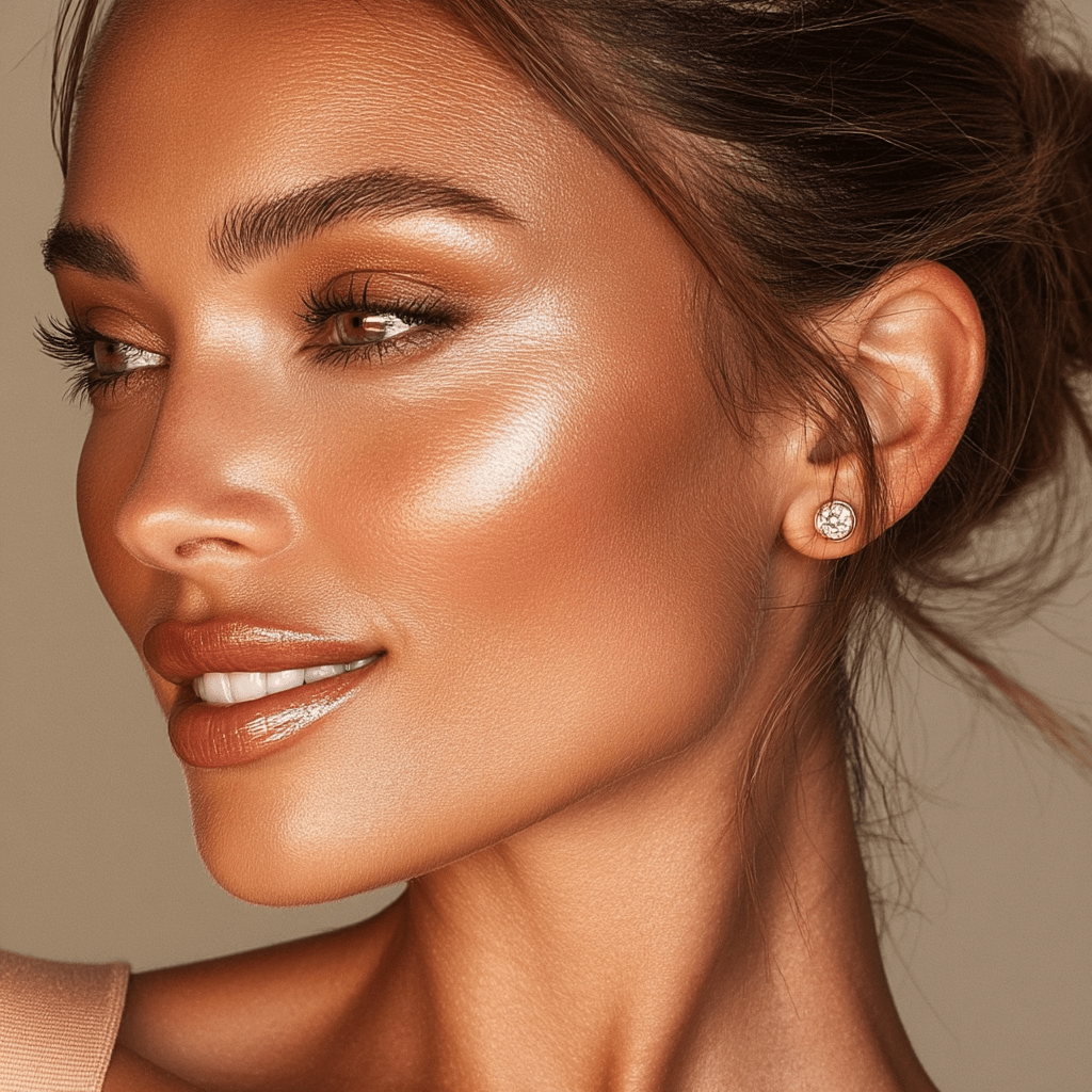 bezel diamond studs earrings on a woman