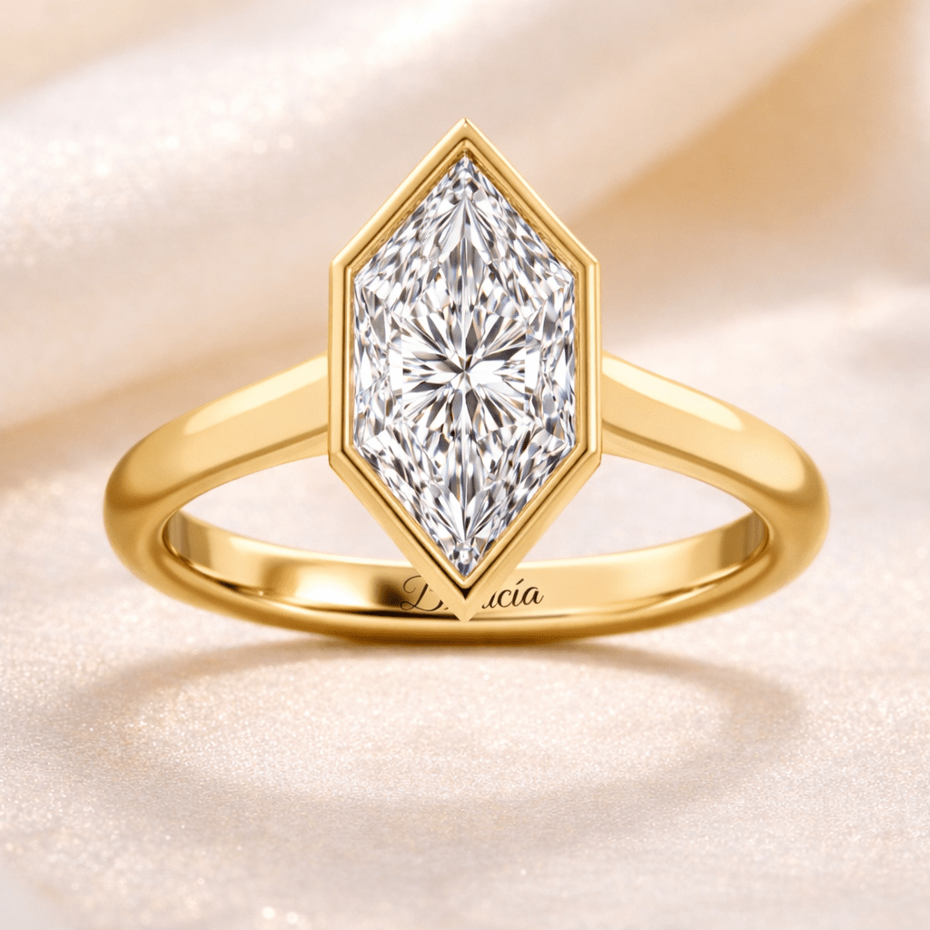Dutch marquise hexagon bezel engagement ring