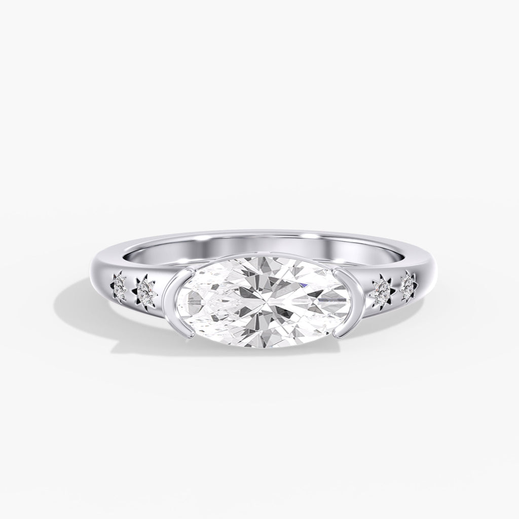 East West Half Bezel Diamond Studded Ring Top View