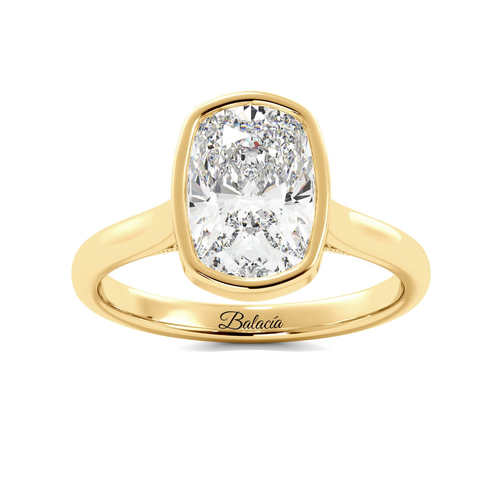 Yellow Gold Elongated Cushion Bezel Floral Filigree Engagement Ring