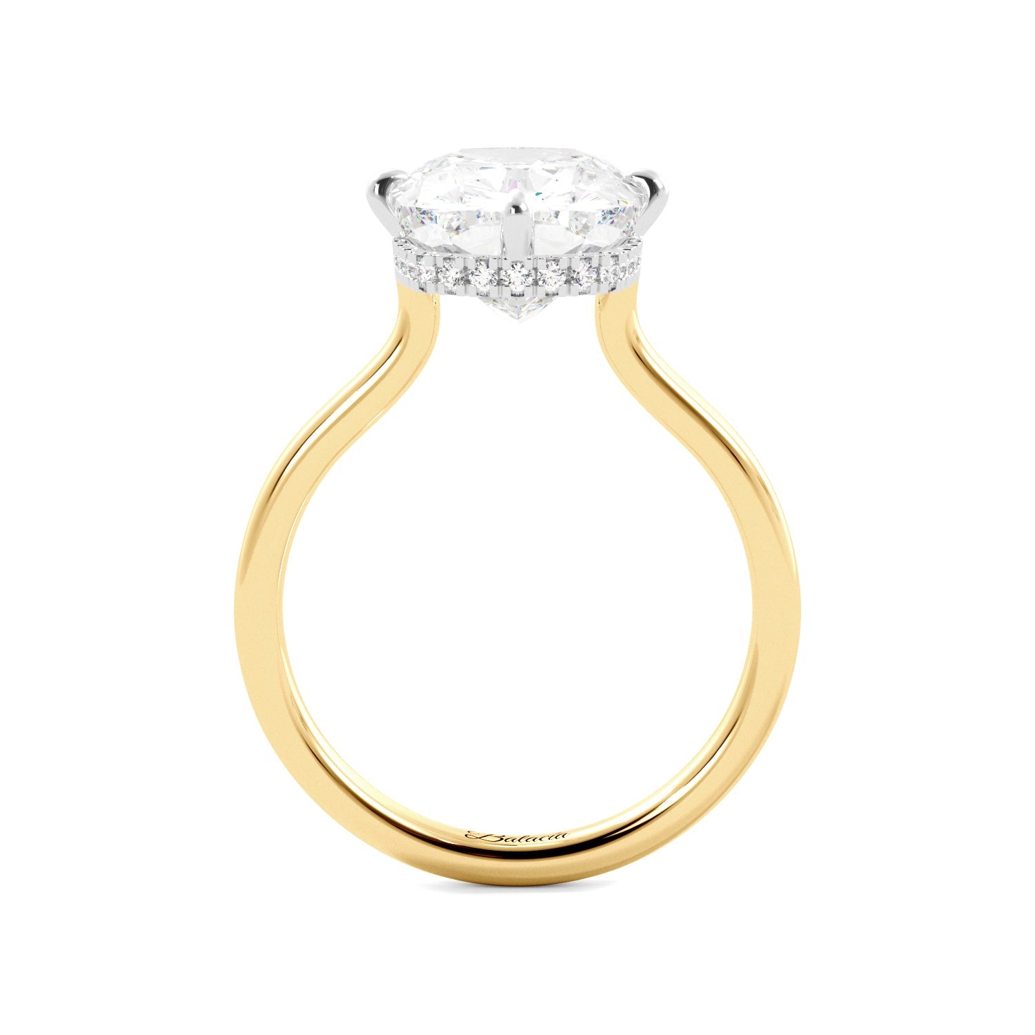 Gold Elongated Cushion-Cut Diamond Engagement Ring with Hidden Halo Side View 2