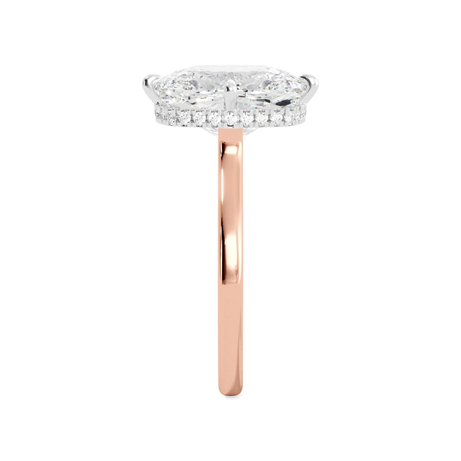 Rose Gold Elongated Cushion-Cut Diamond Engagement Ring with Hidden Halo Side 3