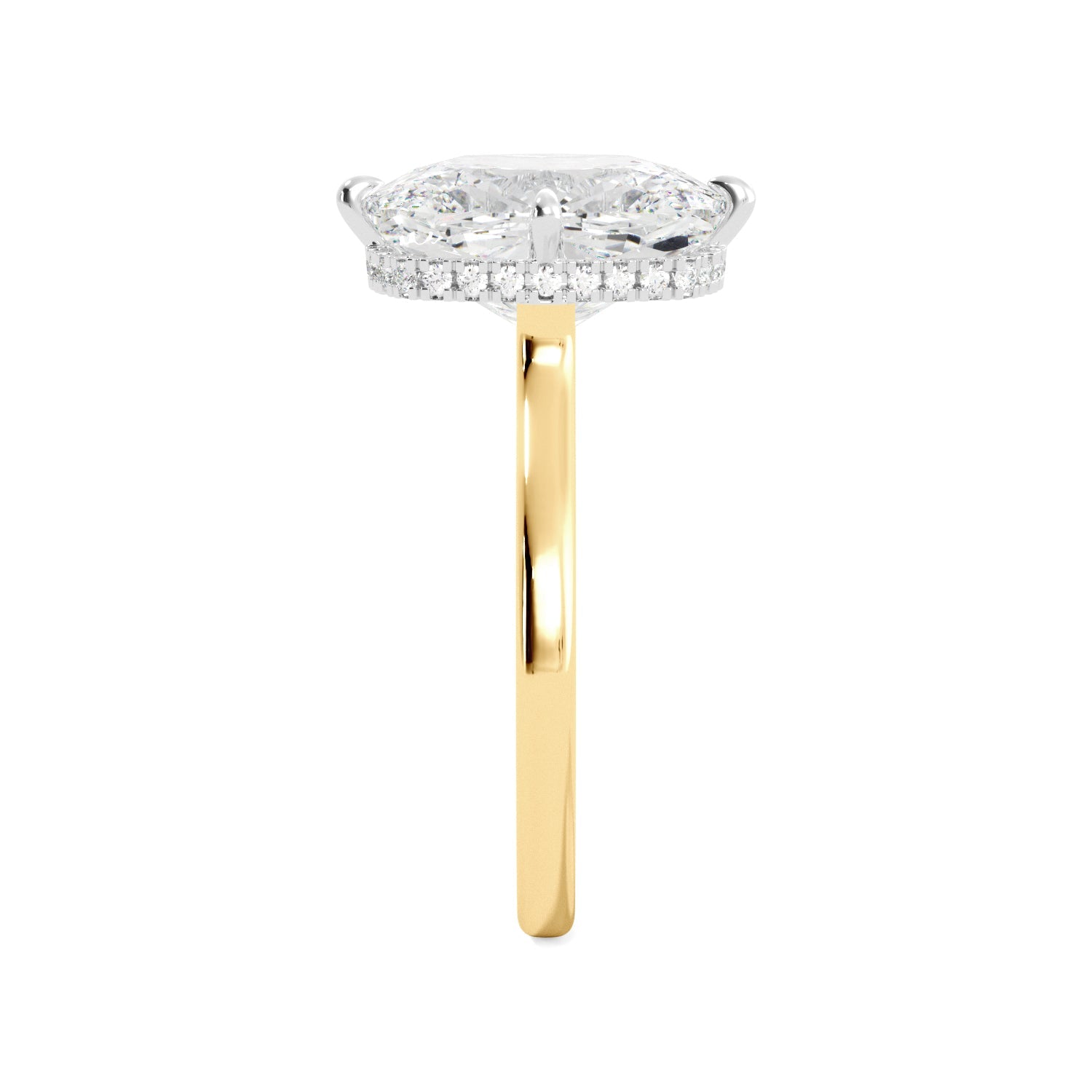 Gold Elongated Cushion-Cut Diamond Engagement Ring with Hidden Halo Side 3
