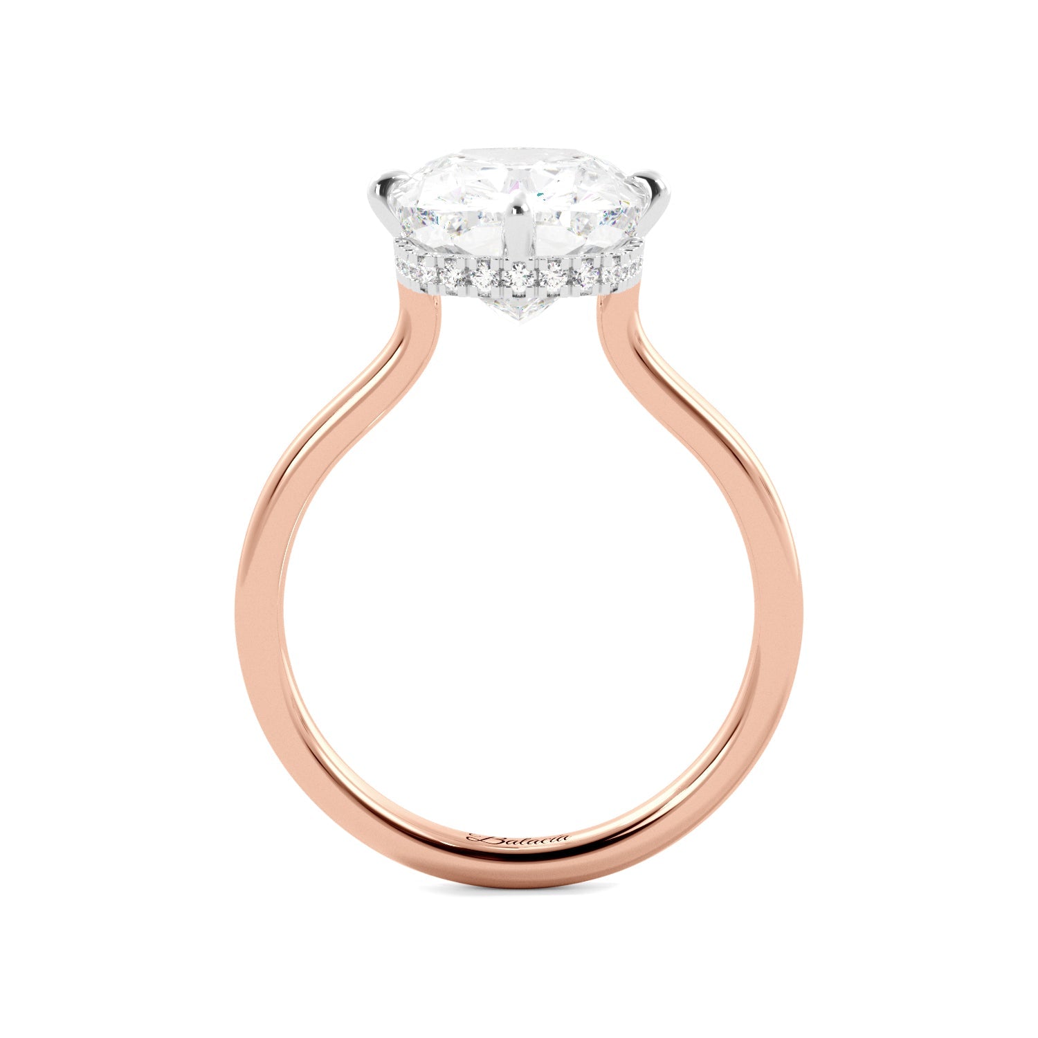 Rose Gold Elongated Cushion-Cut Diamond Engagement Ring with Hidden Halo Side View