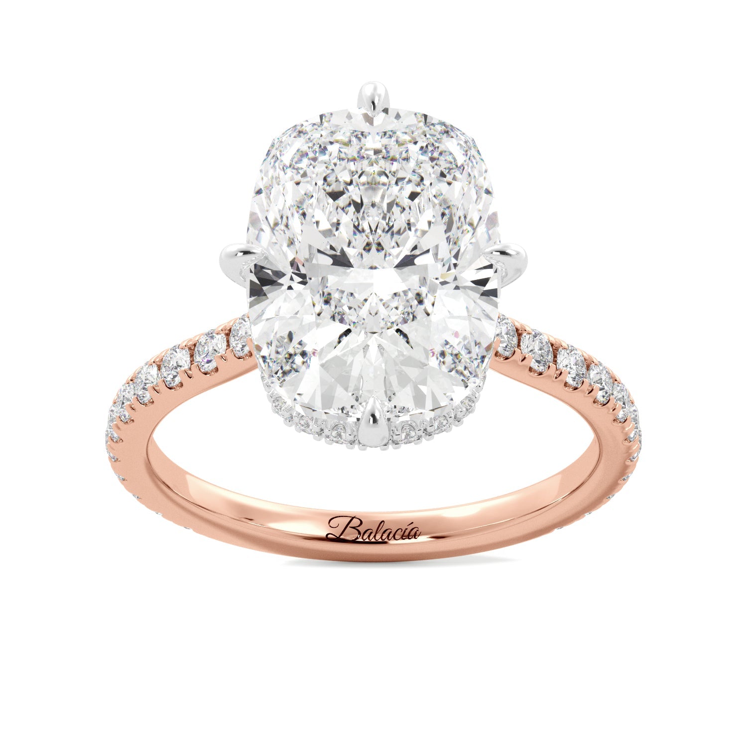 Rose Gold Elongated Cushion Cut Pave Diamond Engagement Ring