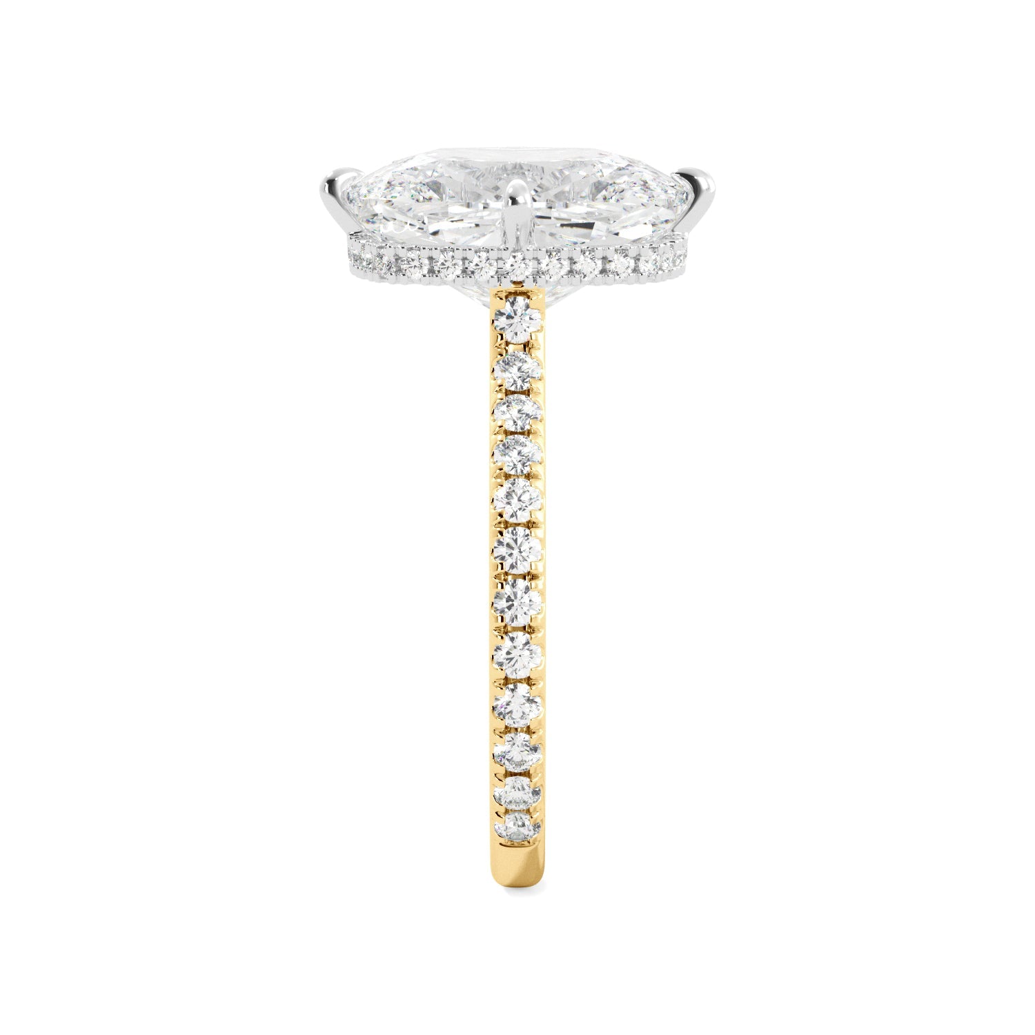 Gold Band Elongated Cushion-Cut Pave Diamond Engagement Ring