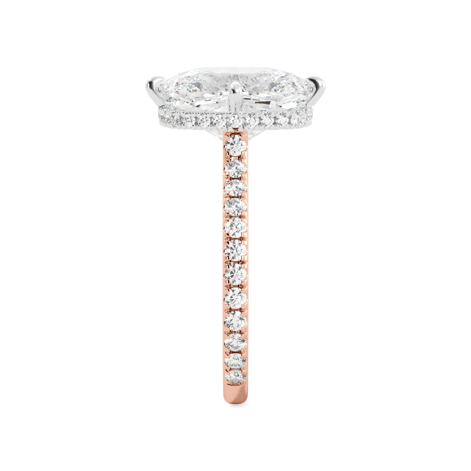 Rose Gold Elongated Cushion-Cut Pave Diamond Engagement Ring Side View