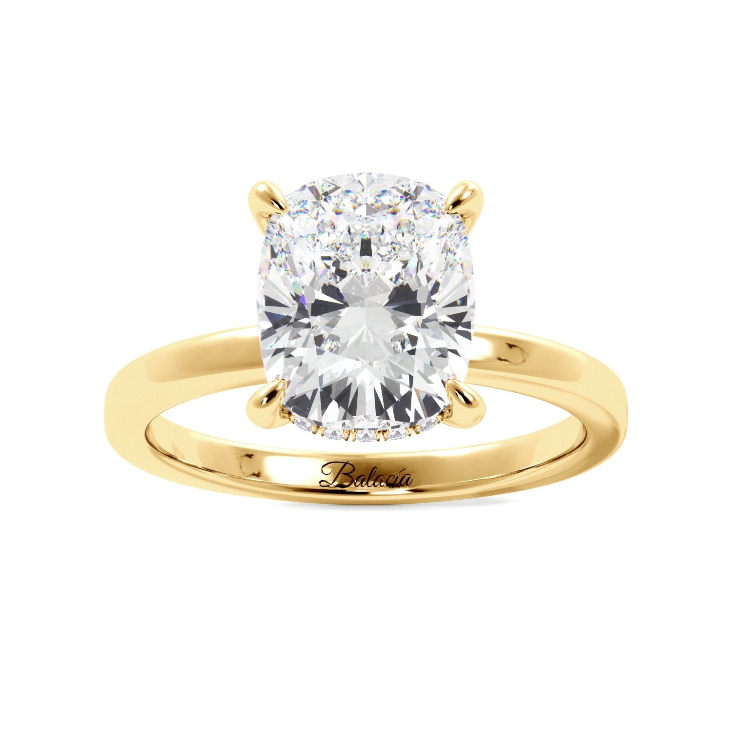 Elongated Cushion Cut Solitaire Hidden Halo Engagement Ring