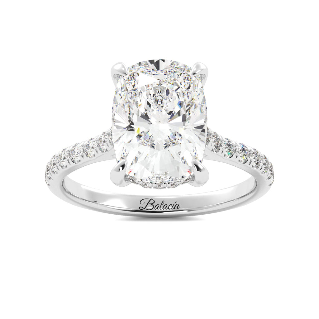 Elongated Cushion Hidden Halo Diamond Ring