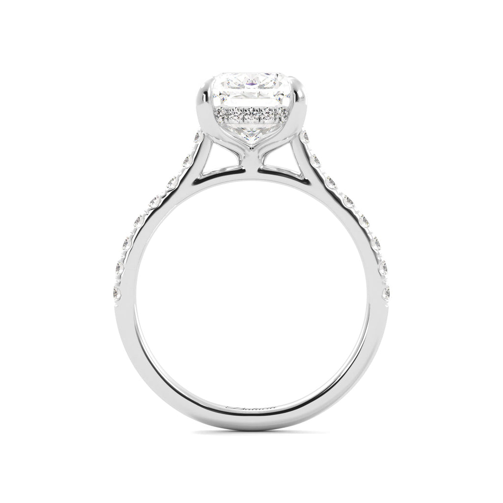 Elongated Cushion Hidden Halo Diamond Ring Full View