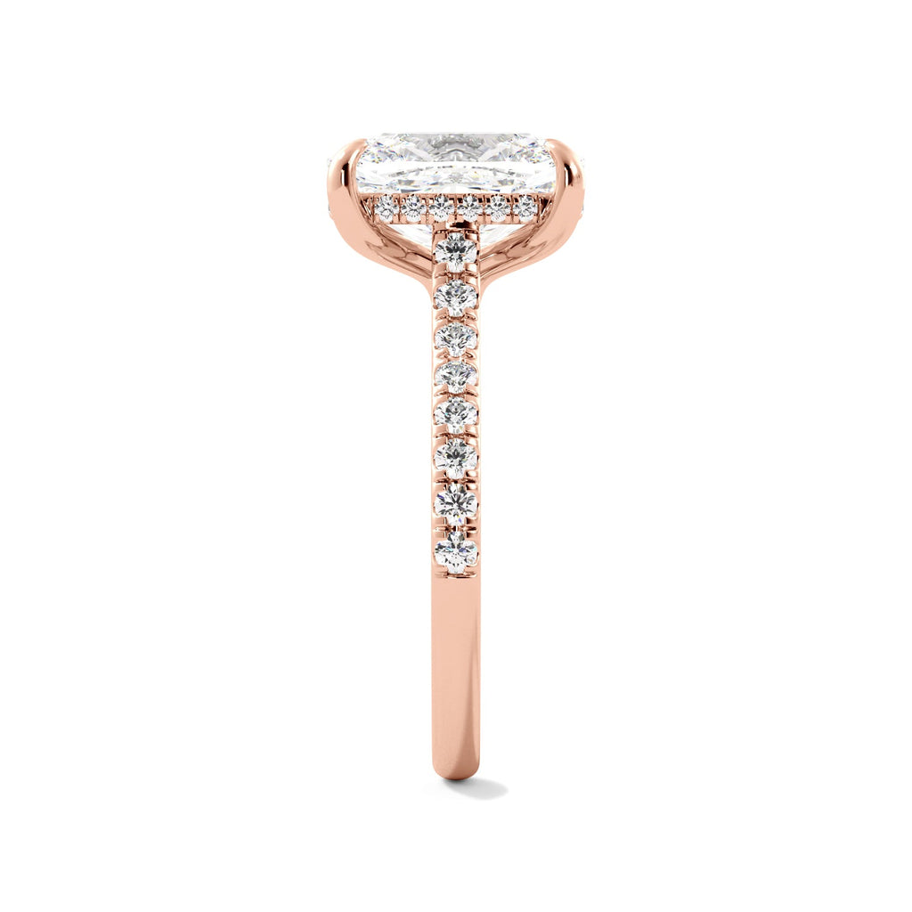 Rose Gold Elongated Cushion Hidden Halo Diamond Ring Side View