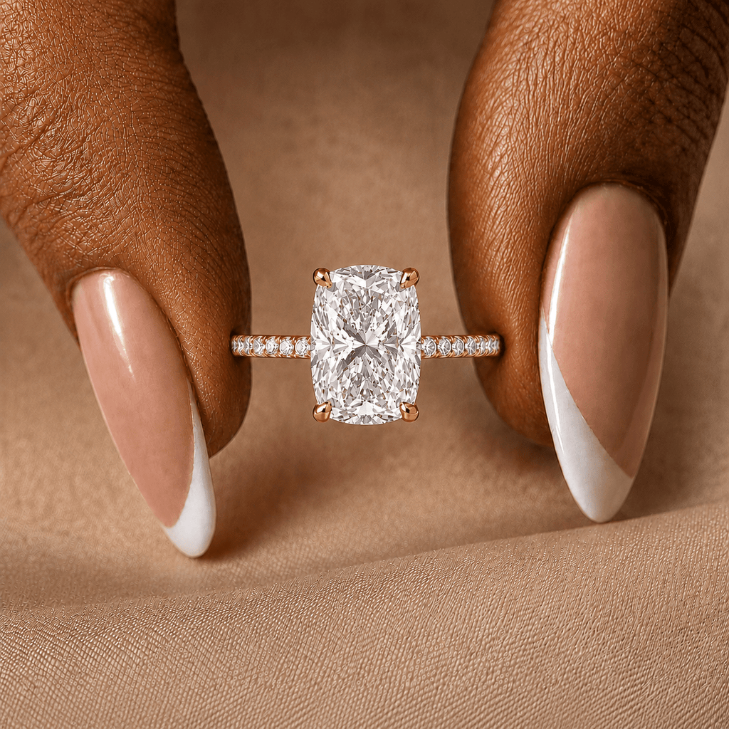 elongated cushion cut lab diamond engagement ring