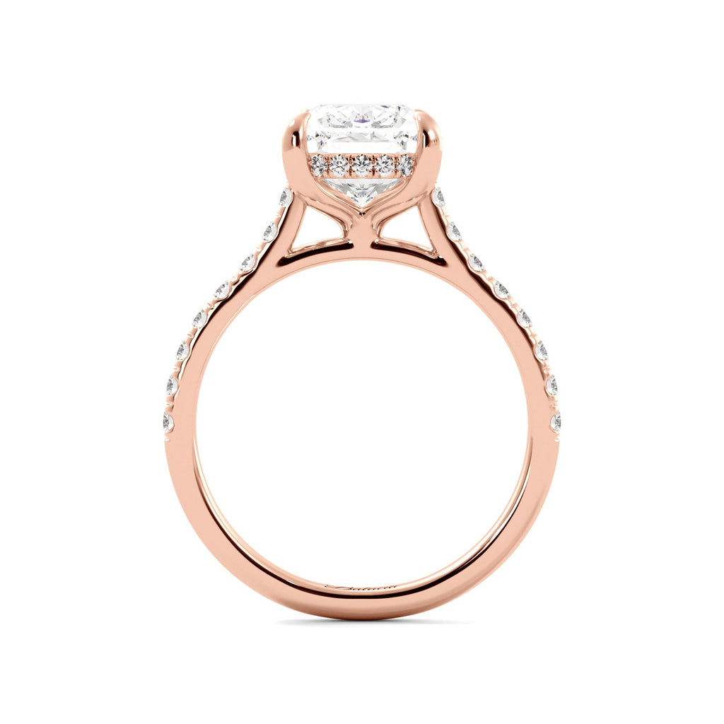 Rose Gold Elongated Cushion Hidden Halo Diamond Ring Full View