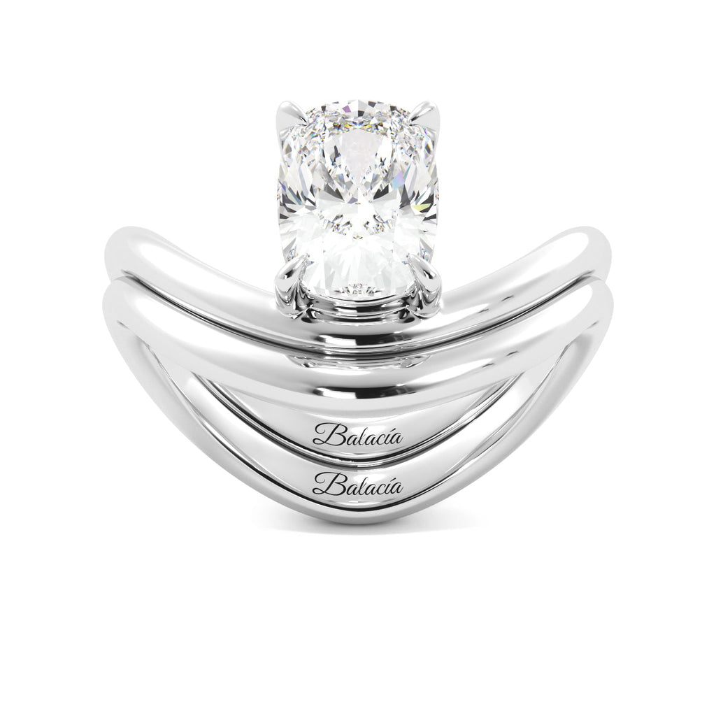 Elongated Cushion Modern Curved Engagement Ring Set