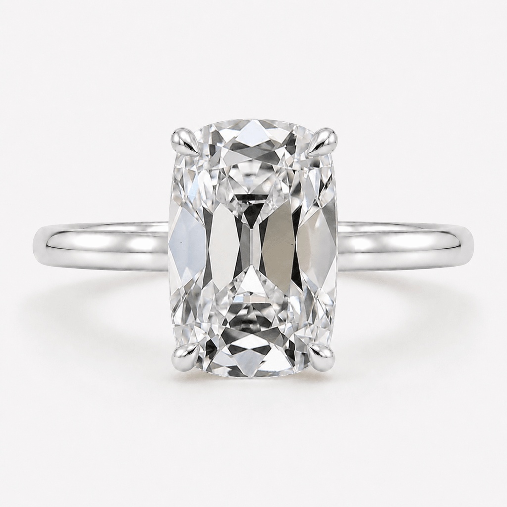 Elongated Cushion Old Mine Cut Diamond Engagement Ring White Gold